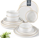 AmorArc Stoneware Dinnerware Sets for 4,Reactive Ceramic Plates and Bowls Set,Highly Chip and Crack Resistant | Dishwasher & Microwave Safe | Round Dishes Set Service for 4 (12pc)