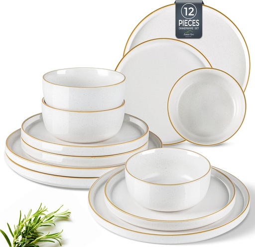 [BRSRAZTQBYHAAD32] AmorArc Stoneware Dinnerware Sets for 4,Reactive Ceramic Plates and Bowls Set,Highly Chip and Crack Resistant | Dishwasher & Microwave Safe | Round Dishes Set Service for 4 (12pc)