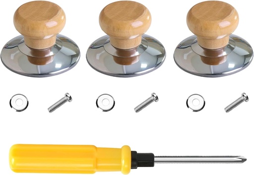 [BRSREZYHOYNRSEQV] 3 Pac Pot Lid Wood Knob, Universal Pot Lid Replacement Knobs,tempered glass pot lid pan cover with wood knob kitchen cooking-Great for Slow Cookers, Skillets and Kitchen Cookware Covers,