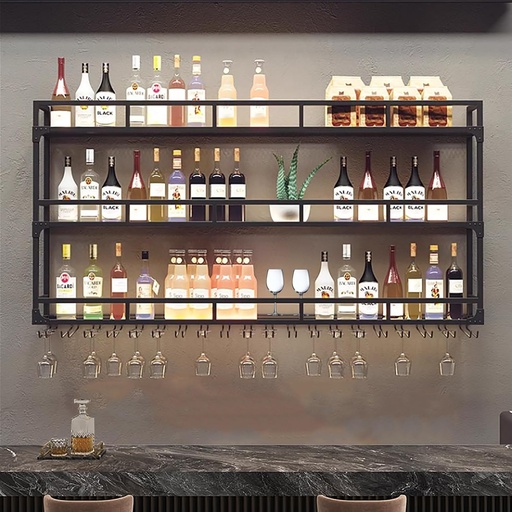 [BRSREYAEBV6GGCIZ] XAUBXYVR Iron Bar Wine Rack Wall Mounted with Wine Glass Holder,Floating Bar Shelves,Liquor Bottle Display Shelf,Metal Bar Shelf,Hanging Wine Storage Racks,for Home n Wine Cellar,Gold/Black(Bl