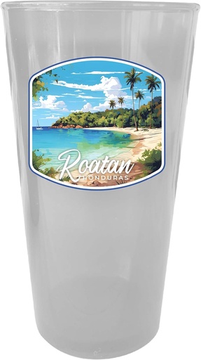 [BRSROHQLPMPRG2QY] R and R Imports Roatan Honduras Design C Souvenir Plastic 16 oz pint Clear 4-Pack