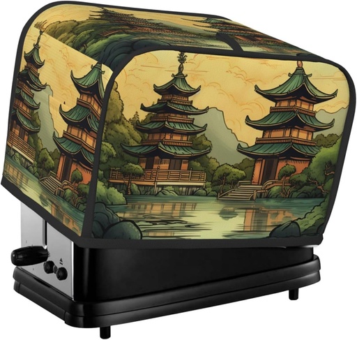 [BRSREYY5BYIQEDT6] Two Pagodas On The Lake 2 Slice Toaster Covers Bread Machine Cover Quilted Dustproof Fingerprint Protectors Small Washable Appliance Cover Bread Maker Dust Protection Universal Size