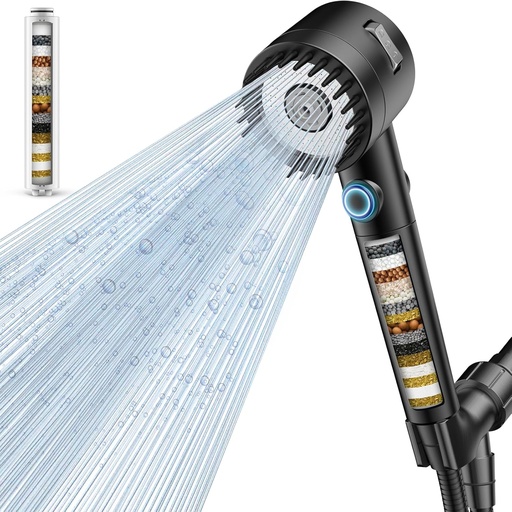 [BRSRAAL6DJ4AACDD] Filtered Shower Head with Handheld, High Pressure 5-Spray Shower Head with Filters for Hard Water, ON/OFF Switch Showerhead for Pets Bath, Shower Heads Filter - Remove Chlorine, Reduce Dry Itchy Skin