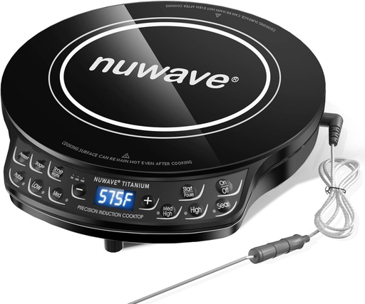 [BRSRAFDROQPWCA34] Nuwave Induction Cooktop, Improved Hot Plate with Digital Probe , 106 Temps 100°F-575°F, 3 Watt Settings, Portable Induction Burners for Cooking