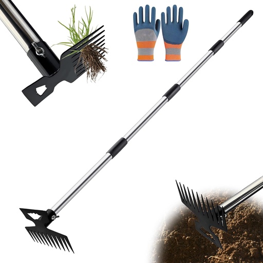 [BRSREHYCCMJWGDTO] Weed Puller Tool with Long Handle, 60" Manual Weeder Remover Tool, 2 in 1 11-Tine Heavy Duty Manual Weed Rake and Garden Hoe, Weeding Tools for Yard, Lawn, Patio, Garden