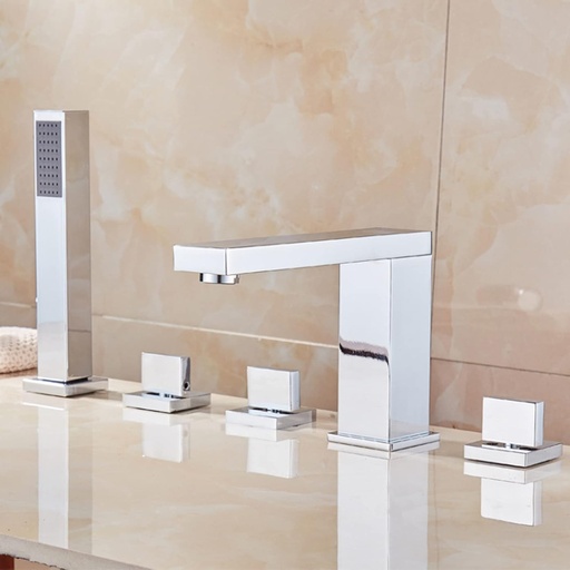 [BRSROCQZCIHR6CD2] Bath Shower Mixer Tap 4 Hole Bath Mixer Tap with Hand Shower Chrome Bathtub Faucets Bath Shower Set Tub Tap Shower Head and Hose Set for Bath Taps