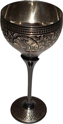 [BRSROFQEOIDWA23O] Wine Glass Goblet Unique Wine Chalice Premium Quality Handmade Cup Glass Perfect Wine Gift Great for Moscow Mules 100% Pure Brass Hand Crafted Bidri Nakkashi Work (Pack of 1)