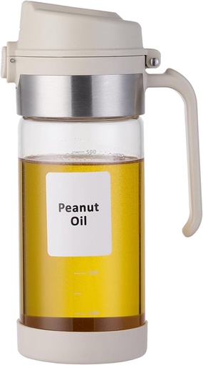 [BRSRE2T5OEMRSETO] Verdental 17 oz Glass Olive Oil & Vinegar Dispenser Bottle, with Non-Slip Base and Lables, Stainless Steel Pour Spout for Oil, Soy Sauce, Cooking Wine, Coffee Syrup, Tea, Beer (Off-white)