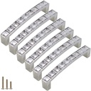 Sinyiol 6Pcs U Shape Crystal Glass Drawer Pulls Knobs Handles,Modern Decorated Shiny Cabinet Konbs Zinc Alloy Pulls Handles, for Cupboard Wardrobe Dresser Doors (3.8" Hole Distance, Silver, 6 Pack)