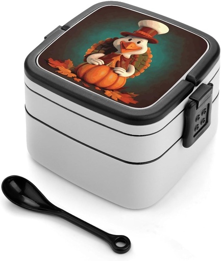 [BRSREZYZAUNBYET7] Happy Thanksgiving Turkey Bento Box for Adults Double Layer Lunch Box with Spoon And Invisible Handle Microwave Dishwasher Safe Leak Proof Meal Prep Lunch Containers for Office Picnic