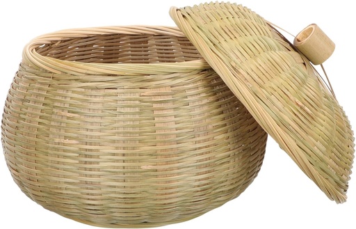 [BRSROFQYOQMAA33G] Kichvoe storage basket with lid round basket with lid sundries organizer large wicker round wicker tray storage s with s bread Egg bamboo flower