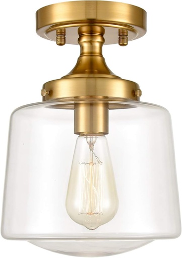 [BRSWYFADOF5GE3A3] YUBOLE Gold Ceiling Light Mid Century mini Glass Schoolhouse Light Semi-Flush Mount, Clear Glass E26 Based for Kitchen Nurse Room