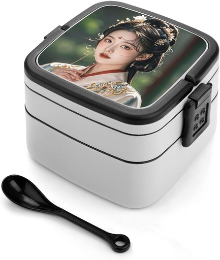 [BRSRE232A55WECTV] FHESDCW Youthful Women Bento Box Leak-Proof Double Layered Lunch Containers with Spoons And Invisible Handle, Portable Lunch Boxes for Work Picnic Travel