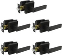 Probrico 5 Pack Heavy Duty Keyed Entry Door Levers in Matte Black, Exterior and Interior Entrance Handlesets Universal Handling Leverset Lockset, Contractor Pack(Different Keys)