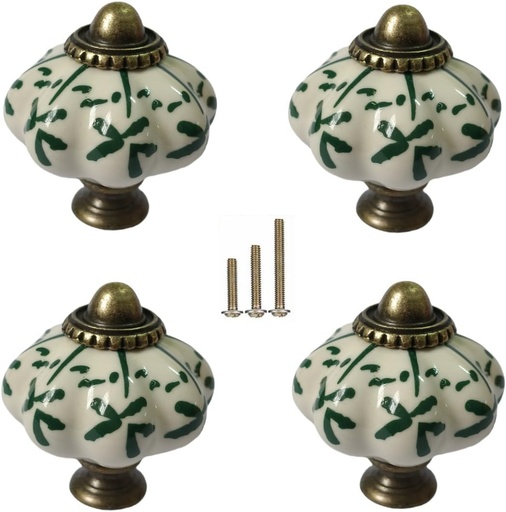 [BRSRACA3CQFAED3X] GDQLCNXB Ivory & Green Ceramic Knobs,Pumpkin Cabinet Knobs 4Pcs Vintage Drawer Pulls and 12Pcs Screws