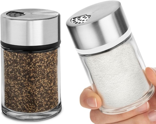 [BRSROYI3CJ6GKFY3] Salt and Pepper Shakers Set with Adjustable Pour Holes - Stainless Steel Spice Dispenser - Perfect for Pink Himalayan, Table Salt, Black and White Pepper (2.4 oz) - set of 2
