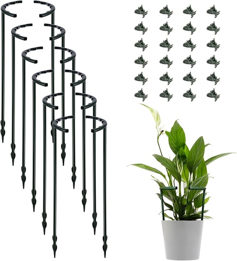 [BRSW2ZYQCQMRA336] 12 Pack Plant Support Stakes with 24 Pcs Clips, Half Round Ring Plastic Cage Holder Flower Pot Climbing Trellis for Small Vegetable,Indoor Plants