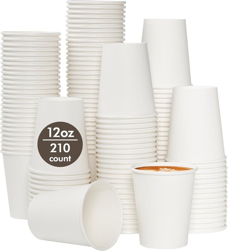 [BRSRAYAKC4MGE3Q3] TV TOPVALUE 210 Count 12 oz Coffee Cups, White Paper Cups 12 oz for Water Juice or Tea, Perfect for Office Home Party