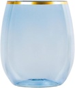 For [24pcs] 12oz cy Plastic Blue Wine Goblets Stemless Unbreakable with Gold