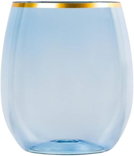 [BRSREEA6PIFGG3DZ] For [24pcs] 12oz cy Plastic Blue Wine Goblets Stemless Unbreakable with Gold