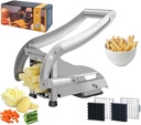 French Fry Cutter, Stainless Steel Potato Cutter, Potato Slicer, Includes 2 Blade Size Cutter Options and No-Slip Suction Base, Perfect for use with Air Fryer