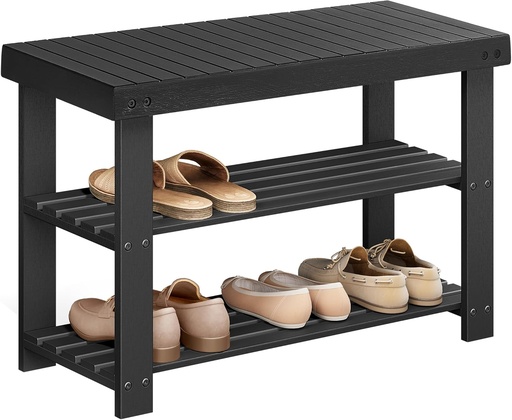 [BRSWKHDYOF6BSDAY] SONGMICS Shoe Rack Bench, 3-Tier Bamboo Shoe Storage Organizer, Entryway Bench, Holds Up to 286 lb, 11.3 x 27.6 x 17.8 Inches, for Entryway Bathroom Bedroom, Ink Black ULBS04H