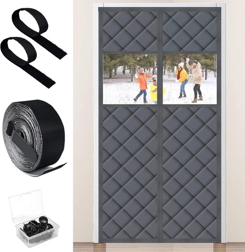 [BRSRA2Y7BUNWO3DP] Visible Magnetic Thermal Insulated Door Curtain, Fit 36” x 80” Door Cover Curtain with Window, Magnetic Winter Door Curtain Sound Proof Curtain for Doorway Weatherproof Thermal Door Curtains