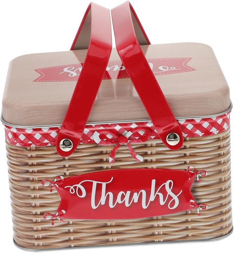 [BRSREHYZAB6B6A34] Creative Red Large Imitation Rattan Tinplate Handheld Cookie Storage Box Moisture Sealed Candy Container Snack Holder Parties