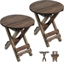 Small Patio Table, Outdoor Folding Side Table, Portable Accent Coffee End Table, Wood Top for Living Room, Bedroom (Round - Walnut-Set of 2)