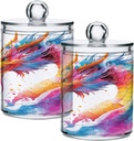 WEVIBOFU Acrylic Plastic Clear Jar with Lid, Rainbow Colorful Dragon Airtight Storage Jar 2 Pack Kitchen Storage Containers for Cookie Snack Candy