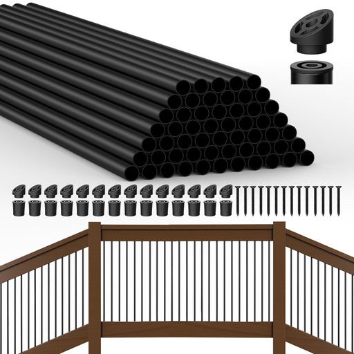 [BRSRAGINCV4AMHLJ] HYPERGIANT 56 Pack 32" Aluminum Deck Balusters,3/4" Round Deck Railing Spindles with Conectors and Screw,Hollow Metal Deck Balusters for Railing Fencing Porch,Black Deck Stair Spindles for Staircase