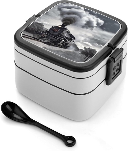 [BRSRAGAHDIGWCYAZ] VFMNT Bento Box for Adult Steam Train Clouds Bento Lunch Box with 2 Compartments Stackable Lunch Container Reusable Food Storage Container Meal Prep Snack Containers