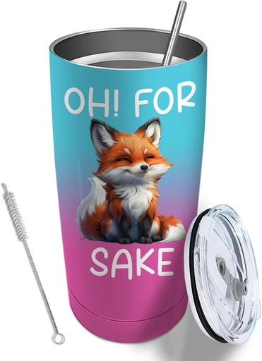 [BRSRAYYOBMDWAYIU] Dimyze Oh! For Fox Sake Tumbler Coffee Tumbler 20 oz Tumbler with Lid and Straw Insulated Tumblers Stainless Steel Tumbler, White5