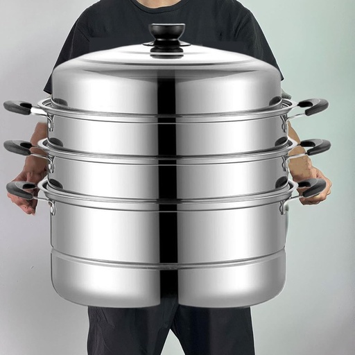 [BRSREFQCCV6G2H3D] HMKDQBD Large Steamer Pot for Cooking19inch Stainless Steel Steamer Pot3-Tier Induction Steam Pots with Lid and HandlesMultipurpose Cookware for Stock Dumpling Bun Seafood Tamale Steamers