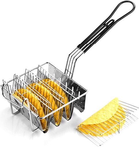 [BRSROZYKCIFAEFI7] FAMKIT Taco Fryer Basket 4 Shells, Detachable Handle Taco Shell Fry Basket, Holds 4 Shells Deep Fryer Taco Holder Basket Cooking Tool for Kitchen Milk Tea Shop Fried Chichen Shop