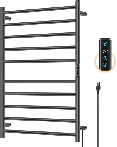 [BRSROGT6CQBA2FD4] Towel Warmer Rack for Bathroom, Heated Towel Rack Wall Mounted, Stainless Steel Warmers Rack for Bathroom, 10 Bar Fast Heating with Built-in Timer 2H 4H, Plug-in, Black