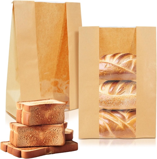 [BRSWY2QZAUHW2ADJ] 30 Pack Kraft Paper Bread Loaf Bag with Clear Front Window,Brown Bakery Cookie Food Coffee Storage Packaging Treat Bag (14" x 8.3" x 3.5")