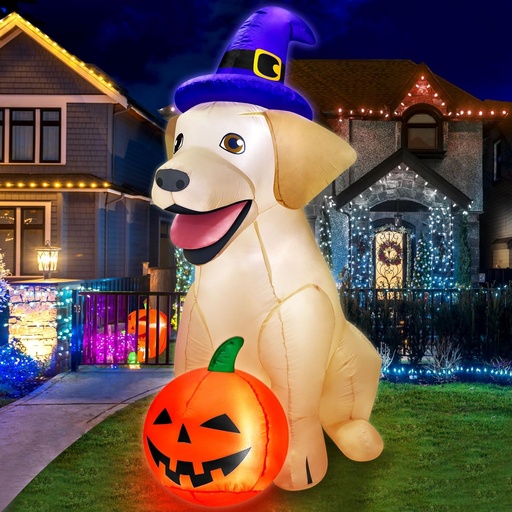 [BRSRAZA3BYFBQELK] 5Ft Halloween Inflatables Decorations Outdoor Vivid Lab Dog with Build-in Bright LED Blow Up Yard Decoration with Witch Hat Halloween Decorations Outdoor for Holiday Party Indoor Garden Lawn Home