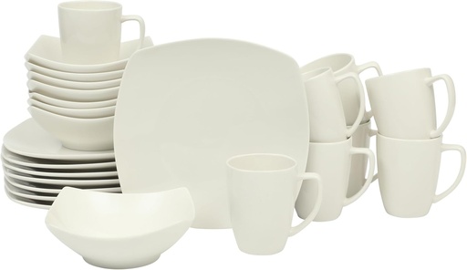 [BRSRAHYRBUCQEDI2] Gibson Home Zen Buffet (Service for 8) 24 Piece Plates and Bowls Porcelain Solid Color Dishes Ceramic Dinnerware Set - White