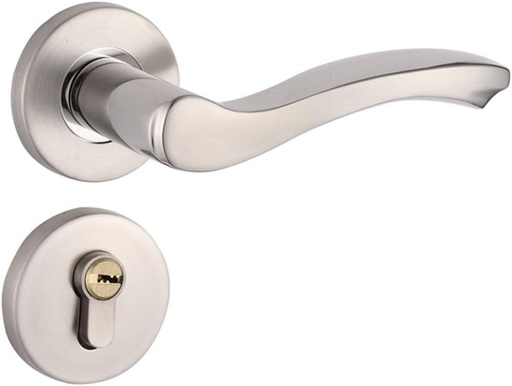 [BRSRMZT3C55GE3Q2] rUrEu Door Handle，Entry Door Lever with Lock, Curve, Satin Nickel，Passage Lever Door Handle