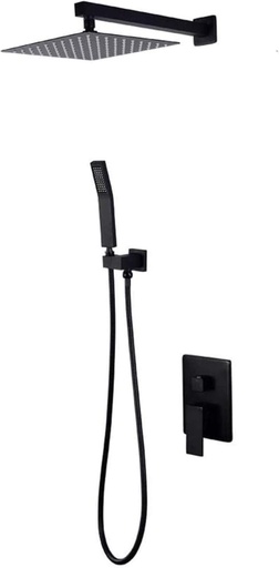 [BRSRMZ37CF7GOETH] SENNIAN Shower Set 8-inch Overhead tap Direct Hand Shower Head Made of Solid Brass 400 mm Wall-Mounted Diverter Mixer tap Set matt Black Black