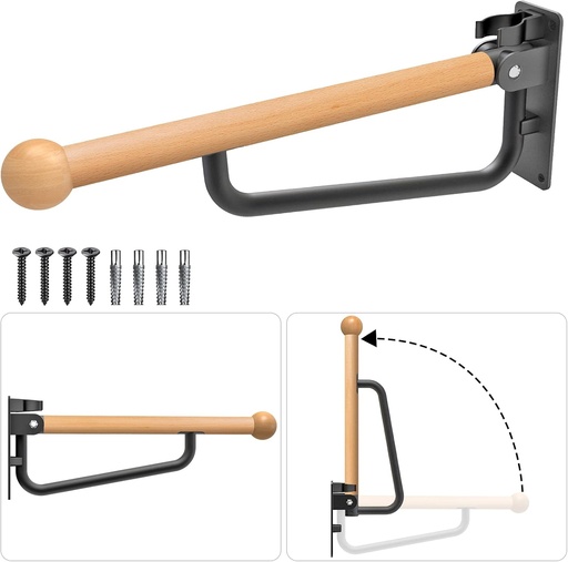 [BRSRMZL6O4IWEAA4] Dolibest 24 Inch Toilet Safety Bar, Foldable Toilet Grab Bar, Wall Mounted Wooden Handicap Grab Bar for Bathroom. Non-Slip and Waterproof Comfty Grip Bar for Disabled Elderly Pregnant, 1PCS
