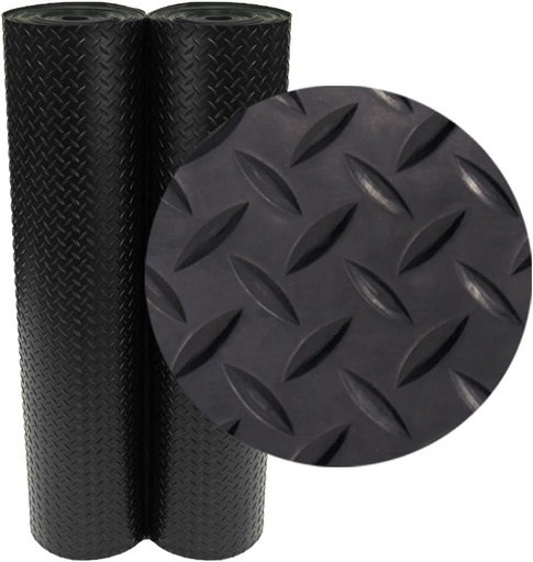 [BRSWKFQKCF6BGETK] Rubber-Cal Diamond-Plate Rubber Flooring Rolls - 3 mm x 4 ft x 2 ft Rolls - Black