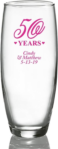 [BRSWG2Y6CEGR43Q2] Personalized Color Printed Stemless Champagne Glass - 50 Years - Fuchsia - 12 pack