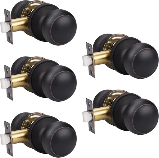 [BRSWGEARC56Q2CTZ] KNOBWELL 5 Pack Bronze Passage Door Knobs - Classic Modern Interior Door Knobs Set, Oil Rubbed Bronze