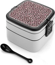 TZTTZT White Pink Leopard Print Bento Box, Cute Lunch Box Containers for Adults Women Men, Small Salad Container for Lunch, Reusable Double Lunchable Stackable