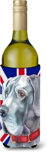 [BRSWKZYHBMDAKFD2] Caroline's Treasures LH9598LITERK Great Dane with English Union Jack British Flag Wine Bottle Hugger Bottle Cooler Sleeve Hugger Machine Washable Collapsible Insulator Beverage Insulated Holder