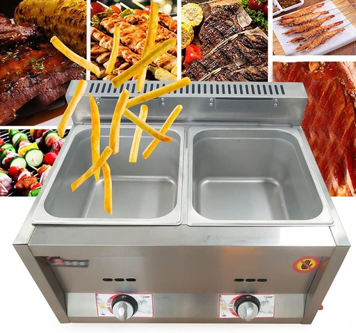 [BRSW2EA7AENWE3LJ] 3.2 Gal Commercial Gas Deep Fryer with 2 Tank, Propane Deep Fryer/Countertop Propane Gas Fryer for Home Restaurants Chicken Wings Chips Frying (US Stock)