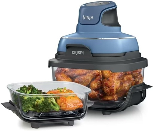 [BRSREALQAV5GYGYU] Ninja Crispi 3-in-1 Portable Air Fryer & Multi-Cooker, 4-Qt Pot + 5-Cup Container, Compact Countertop Cooking System, Air Fry, Steam & Roast Healthy Meals Fast, FN100ND, Denim Blue