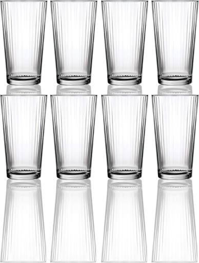 [BRSWGGL3BF6WMCAV] Circleware Hill Street Set of 8 Heavy Base Highball Tumbler Drinking Glasses, 15.75 oz Beverage Cups for Water, Juice, Milk, Beer, Ice Tea and Farmhouse Decor, 8pc, Spectrum